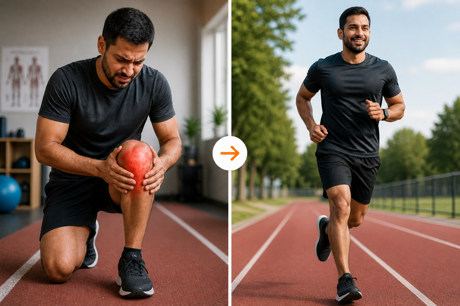 Knee injury rehabilitation before and after
