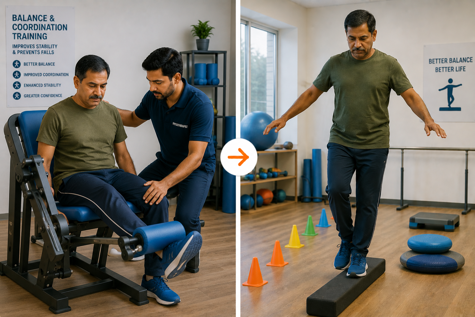 Balance and coordination rehabilitation before and after