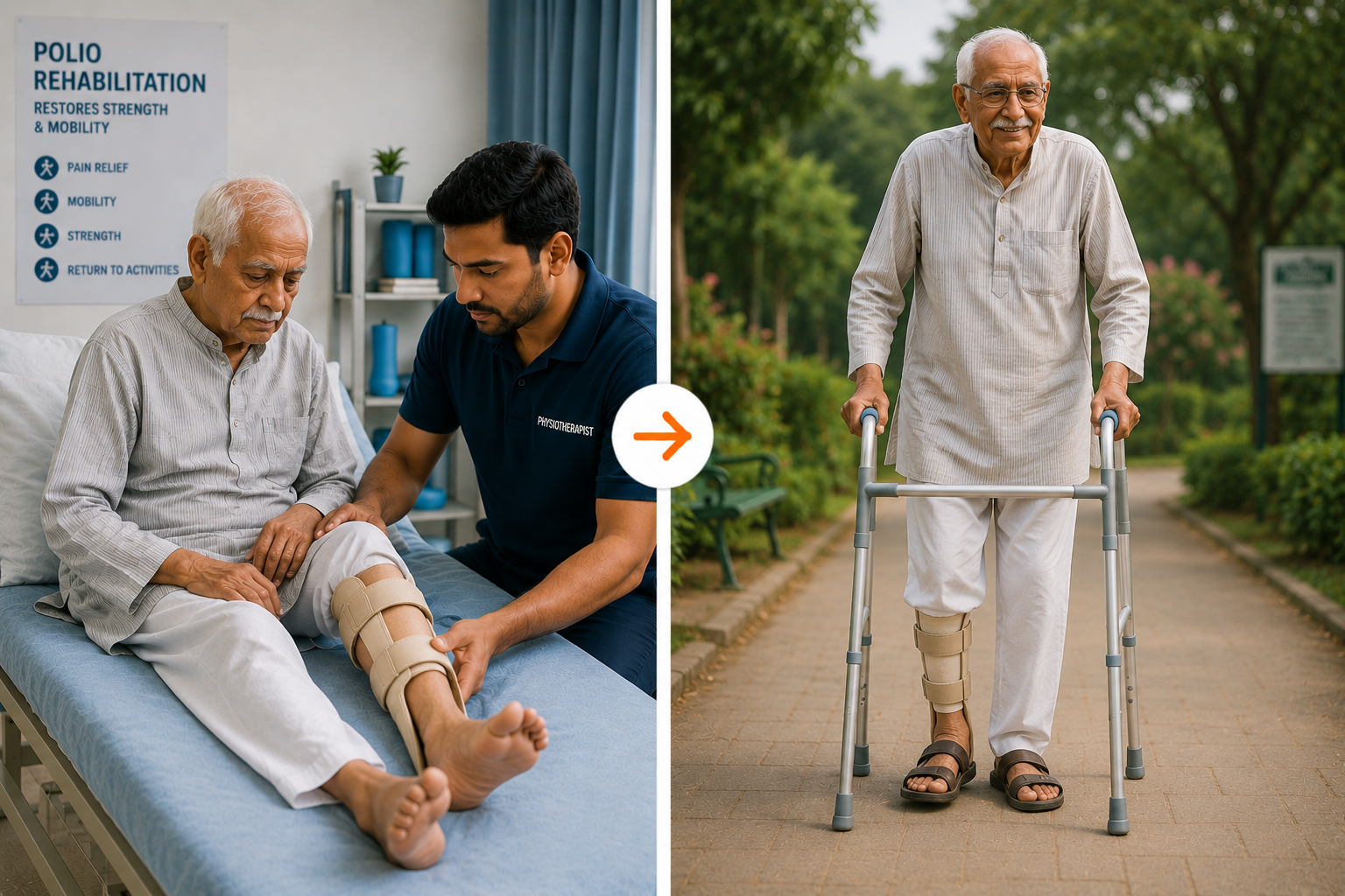 Polio rehabilitation before and after